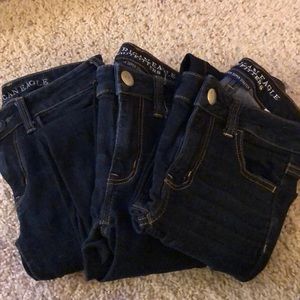 3 pairs dark AE jeans size 00
